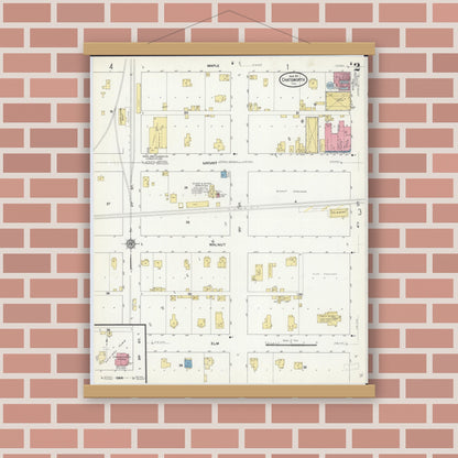 Old map wall art mockup — magnetic wood frame on brick wall — Sanborn Fire Insurance Map from Chatsworth, Livingston County, Illinois (1911), Sheet #0002