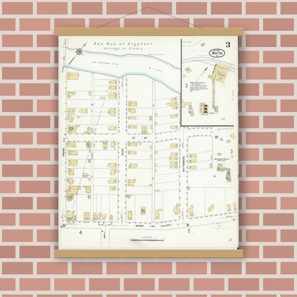 Old map wall art mockup — magnetic wood frame on brick wall — Sanborn Fire Insurance Map from Winton, Lackawanna County, Pennsylvania (1912), Sheet #0003