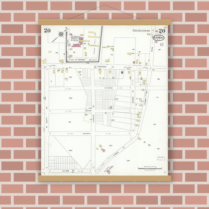 Old map wall art mockup — magnetic wood frame on brick wall — Sanborn Fire Insurance Map from Rahway, Union County, New Jersey (1923), Sheet #0020