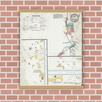 Old map wall art mockup — magnetic wood frame on brick wall — Sanborn Fire Insurance Map from Whitesboro, Oneida County, New York (1899) - Complete Map Set