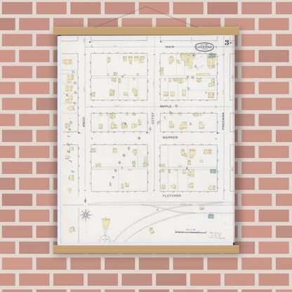 Old map wall art mockup — magnetic wood frame on brick wall — Sanborn Fire Insurance Map from Luverne, Rock County, Minnesota (1894), Sheet #0003