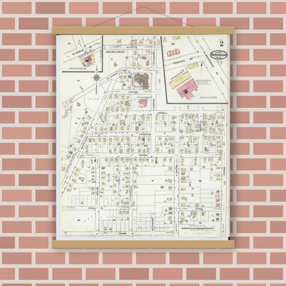 Old map wall art mockup — magnetic wood frame on brick wall — Sanborn Fire Insurance Map from Birmingham, Oakland County, Michigan (1921), Sheet #0002