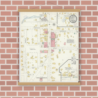 Old map wall art mockup — magnetic wood frame on brick wall — Sanborn Fire Insurance Map from Linesville, Crawford County, Pennsylvania (1898), Sheet #0001
