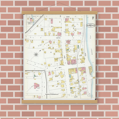 Old map wall art mockup — magnetic wood frame on brick wall — Sanborn Fire Insurance Map from McConnelsville, Morgan County, Ohio (1901), Sheet #0007