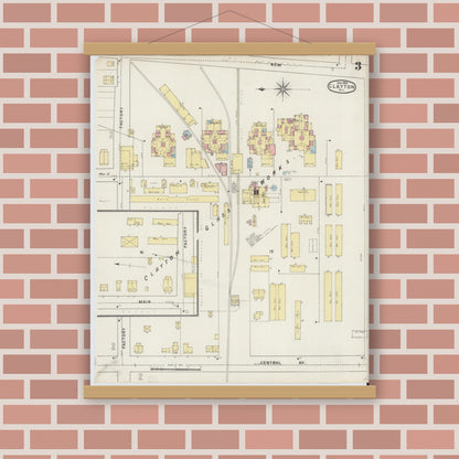 Old map wall art mockup — magnetic wood frame on brick wall — Sanborn Fire Insurance Map from Clayton, Gloucester County, New Jersey (1895), Sheet #0003