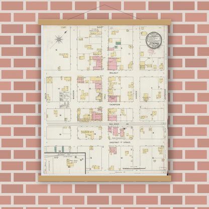Old map wall art mockup — magnetic wood frame on brick wall — Sanborn Fire Insurance Map from Starke, Bradford County, Florida (1895), Sheet #0001