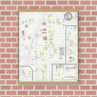 Old map wall art mockup — magnetic wood frame on brick wall — Sanborn Fire Insurance Map from Patoka, Gibson County, Indiana (1900), Sheet #0001