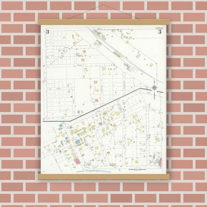 Old map wall art mockup — magnetic wood frame on brick wall — Sanborn Fire Insurance Map from Boerne, Kendall County, Texas (1937), Sheet #0003