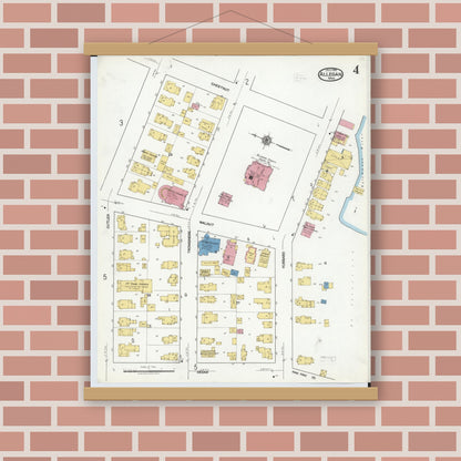 Old map wall art mockup — magnetic wood frame on brick wall — Sanborn Fire Insurance Map from Allegan, Allegan County, Michigan (1918), Sheet #0004