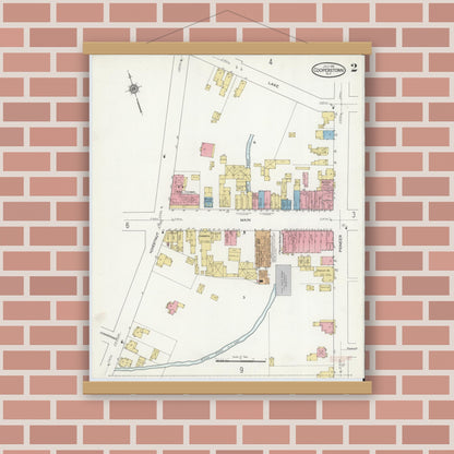 Old map wall art mockup — magnetic wood frame on brick wall — Sanborn Fire Insurance Map from Cooperstown, Otsego County, New York (1915) - Complete Map Set