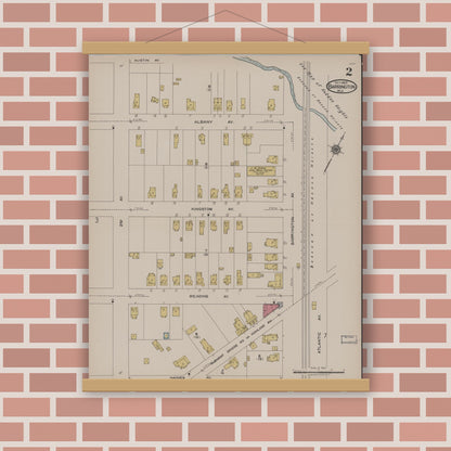 Old map wall art mockup — magnetic wood frame on brick wall — Sanborn Fire Insurance Map from Barrington, Camden County, New Jersey (1922), Sheet #0002