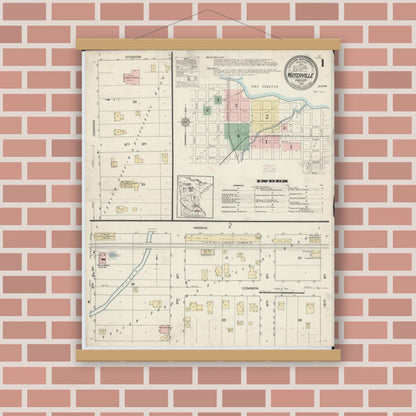 Old map wall art mockup — magnetic wood frame on brick wall — Sanborn Fire Insurance Map from Waterville, Le Sueur County, Minnesota (1914) - Complete Map Set