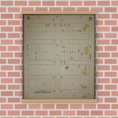 Old map wall art mockup — magnetic wood frame on brick wall — Sanborn Fire Insurance Map from New Jersey Coast, New Jersey Coast, New Jersey (1890), Sheet #0019