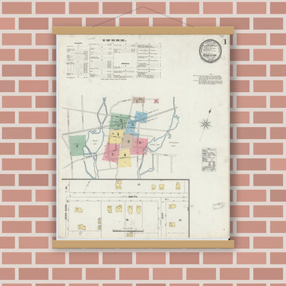 Old map wall art mockup — magnetic wood frame on brick wall — Sanborn Fire Insurance Map from Babylon, Suffolk County, New York (1897), Sheet #0001