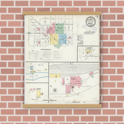 Old map wall art mockup — magnetic wood frame on brick wall — Sanborn Fire Insurance Map from Amboy, Lee County, Illinois (1897), Sheet #0001