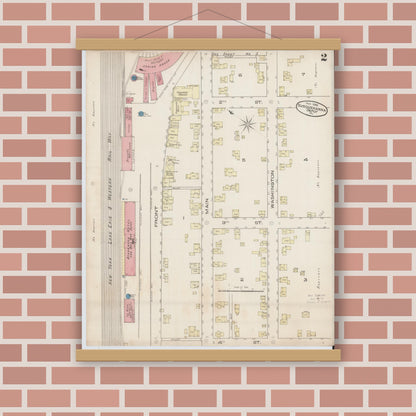 Old map wall art mockup — magnetic wood frame on brick wall — Sanborn Fire Insurance Map from Susquehanna, Susquehanna County, Pennsylvania (1885), Sheet #0002