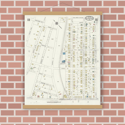 Old map wall art mockup — magnetic wood frame on brick wall — Sanborn Fire Insurance Map from Glenside, Montgomery County, Pennsylvania (1925), Sheet #0011