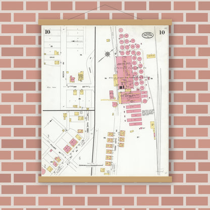 Old map wall art mockup — magnetic wood frame on brick wall — Sanborn Fire Insurance Map from Patton, Cambria County, Pennsylvania (1923), Sheet #0010