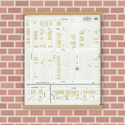 Old map wall art mockup — magnetic wood frame on brick wall — Sanborn Fire Insurance Map from Sault Sainte Marie, Chippewa County, Michigan (1902), Sheet #0022