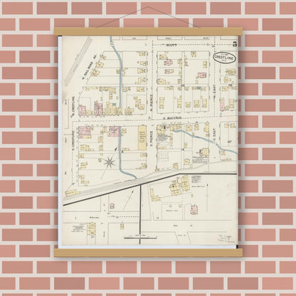 Old map wall art mockup — magnetic wood frame on brick wall — Sanborn Fire Insurance Map from Crestline, Crawford County, Ohio (1887), Sheet #0005