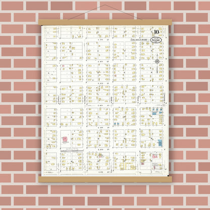 Old map wall art mockup — magnetic wood frame on brick wall — Sanborn Fire Insurance Map from Boone, Boone County, Iowa (1916), Sheet #0010