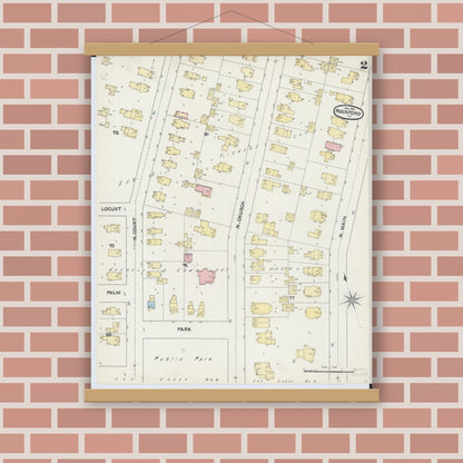 Old map wall art mockup — magnetic wood frame on brick wall — Sanborn Fire Insurance Map from Rockford, Winnebago County, Illinois (1891), Sheet #0002