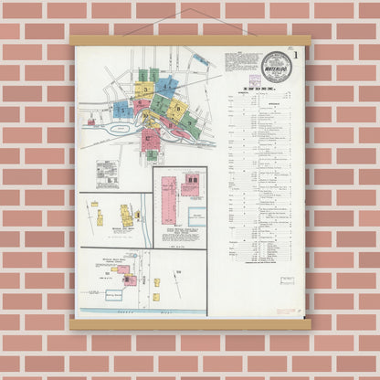 Old map wall art mockup — magnetic wood frame on brick wall — Sanborn Fire Insurance Map from Waterloo, Seneca County, New York (1904) - Complete Map Set