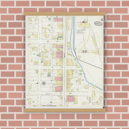 Old map wall art mockup — magnetic wood frame on brick wall — Sanborn Fire Insurance Map from Orange, Orange County, Texas (1891), Sheet #0004