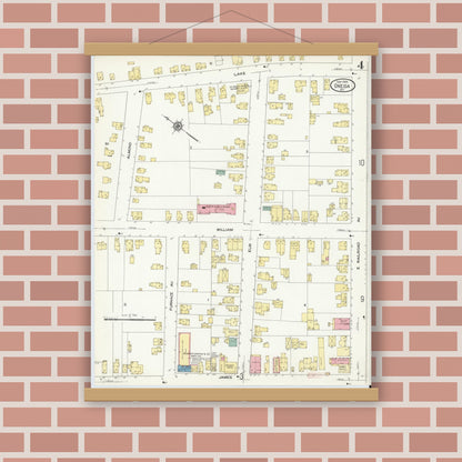 Old map wall art mockup — magnetic wood frame on brick wall — Sanborn Fire Insurance Map from Oneida, Madison County, New York (1909), Sheet #0004