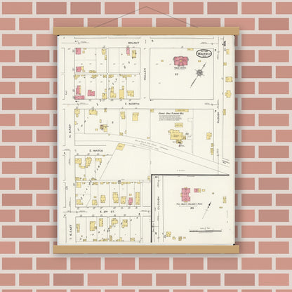 Old map wall art mockup — magnetic wood frame on brick wall — Sanborn Fire Insurance Map from Waverly, Pike County, Ohio (1921), Sheet #0004