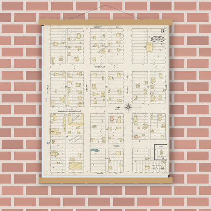 Old map wall art mockup — magnetic wood frame on brick wall — Sanborn Fire Insurance Map from Appleton, Swift County, Minnesota (1894), Sheet #0003