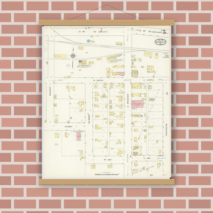 Old map wall art mockup — magnetic wood frame on brick wall — Sanborn Fire Insurance Map from Stanley, Chippewa County, Wisconsin (1912), Sheet #0005