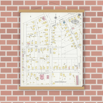 Old map wall art mockup — magnetic wood frame on brick wall — Sanborn Fire Insurance Map from Collinsville, Madison County, Illinois (1915), Sheet #0010