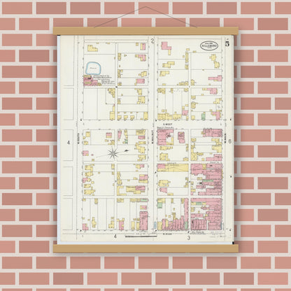 Old map wall art mockup — magnetic wood frame on brick wall — Sanborn Fire Insurance Map from Hillsboro, Highland County, Ohio (1898), Sheet #0005