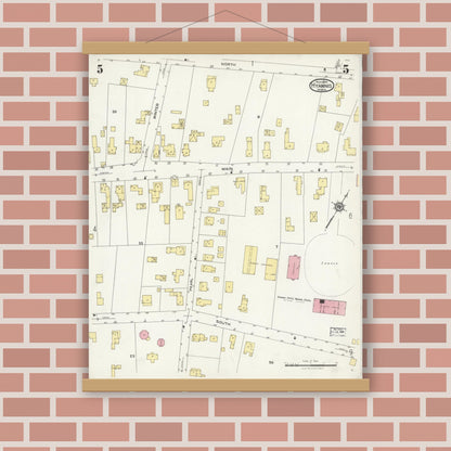 Old map wall art mockup — magnetic wood frame on brick wall — Sanborn Fire Insurance Map from Hyannis, Barnstable County, Massachusetts (1924), Sheet #0005