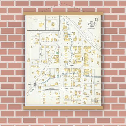 Old map wall art mockup — magnetic wood frame on brick wall — Sanborn Fire Insurance Map from Wellston, Jackson County, Ohio (1904), Sheet #0013