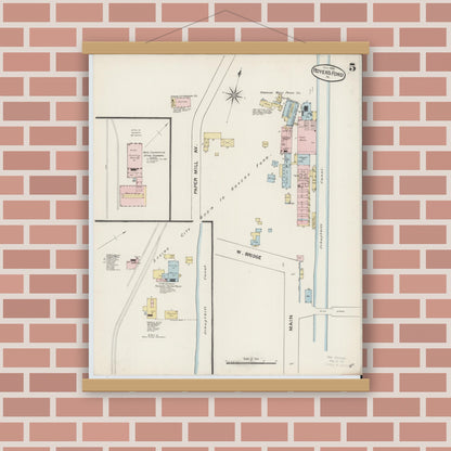 Old map wall art mockup — magnetic wood frame on brick wall — Sanborn Fire Insurance Map from Royersford, Montgomery County, Pennsylvania (1888), Sheet #0005