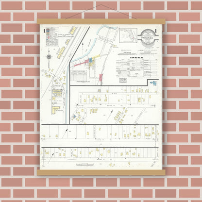 Old map wall art mockup — magnetic wood frame on brick wall — Sanborn Fire Insurance Map from Pahokee, Palm Beach County, Florida (1943), Sheet #0001