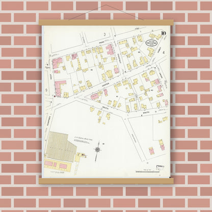 Old map wall art mockup — magnetic wood frame on brick wall — Sanborn Fire Insurance Map from Chicopee, Hampden County, Massachusetts (1910), Sheet #0010