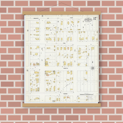 Old map wall art mockup — magnetic wood frame on brick wall — Sanborn Fire Insurance Map from Brainerd, Crow Wing County, Minnesota (1902), Sheet #0017