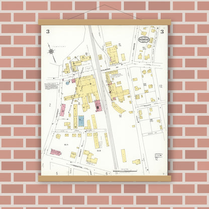 Old map wall art mockup — magnetic wood frame on brick wall — Sanborn Fire Insurance Map from Norwood, Norfolk County, Massachusetts (1923), Sheet #0003