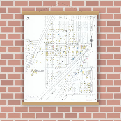 Old map wall art mockup — magnetic wood frame on brick wall — Sanborn Fire Insurance Map from Moose Lake, Carlton County, Minnesota (1951), Sheet #0003