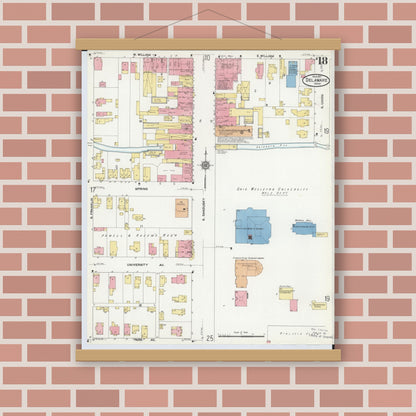 Old map wall art mockup — magnetic wood frame on brick wall — Sanborn Fire Insurance Map from Delaware, Delaware County, Ohio (1911), Sheet #0018
