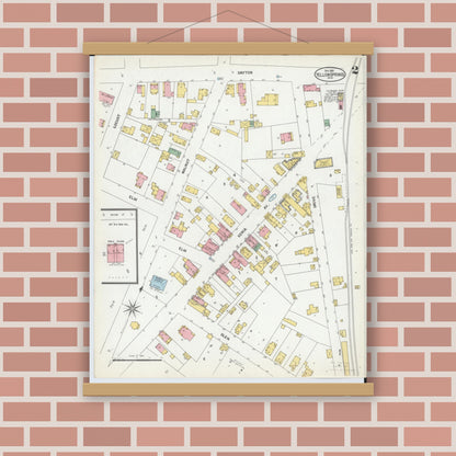 Old map wall art mockup — magnetic wood frame on brick wall — Sanborn Fire Insurance Map from Yellow Springs, Greene County, Ohio (1901), Sheet #0002