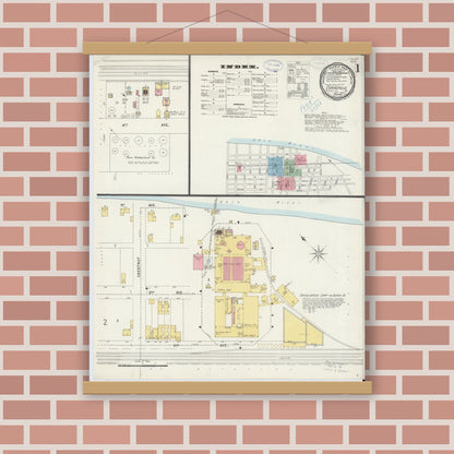 Old map wall art mockup — magnetic wood frame on brick wall — Sanborn Fire Insurance Map from Coraopolis, Allegheny County, Pennsylvania (1898) - Complete Map Set