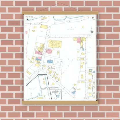 Old map wall art mockup — magnetic wood frame on brick wall — Sanborn Fire Insurance Map from Put-in-bay, Ottawa County, Ohio (1950), Sheet #0002
