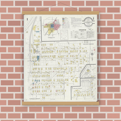 Old map wall art mockup — magnetic wood frame on brick wall — Sanborn Fire Insurance Map from Cold Water, Mercer County, Ohio (1933) - Complete Map Set