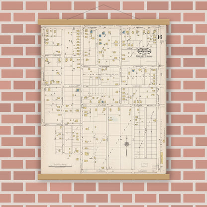 Old map wall art mockup — magnetic wood frame on brick wall — Sanborn Fire Insurance Map from Bradentown, Manatee County, Florida (1922), Sheet #0016