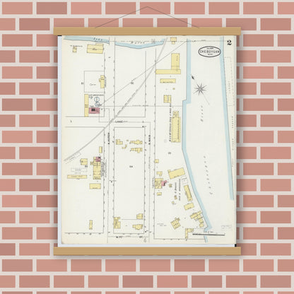 Old map wall art mockup — magnetic wood frame on brick wall — Sanborn Fire Insurance Map from Cheboygan, Cheboygan County, Michigan (1895), Sheet #0002