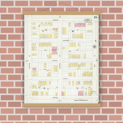 Old map wall art mockup — magnetic wood frame on brick wall — Sanborn Fire Insurance Map from Passaic, Passaic County, New Jersey (1903), Sheet #0015